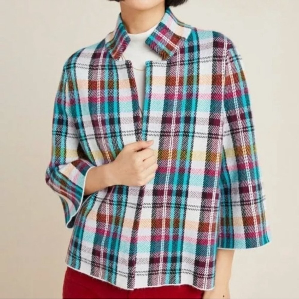 Anthropologie Rosetta Cropped Plaid Knit‎ Jacket